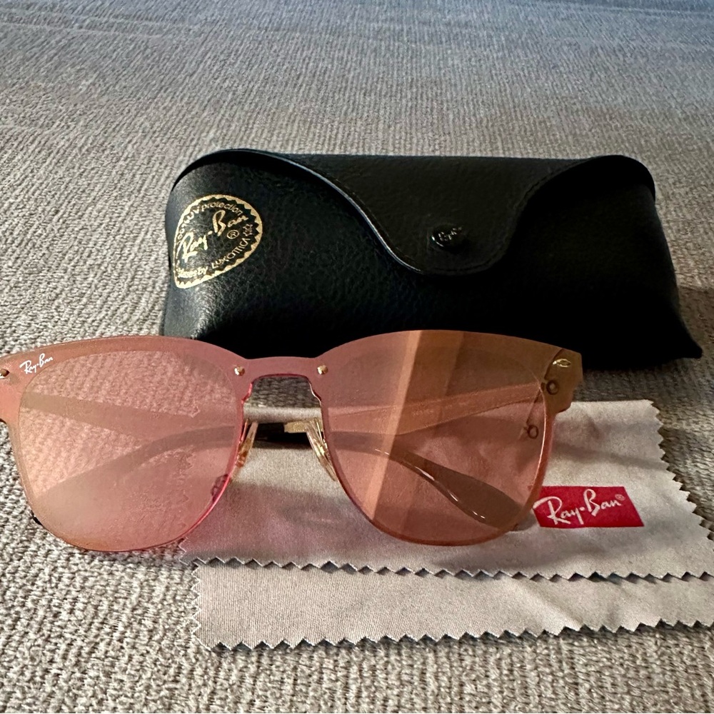 Ray-Ban Blaze Clubmaster Pink and Gold Sunglasses - Picture 2 of 6